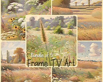 French Post-Impressionist Meadow Landscapes | Desktop or Frame TV Art Bundle of 5 | Downloadable Prints for Vintage Elegance Home Decor