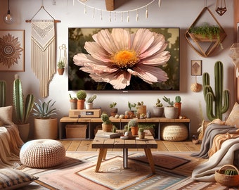 Boho Pink Summer Flower Painting Download | 4K Frame TV or 16:9 Wall Art | Impressionist Maximalist Printable | Coquette Room Decor