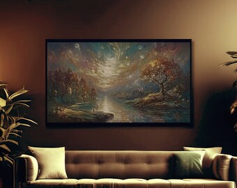 Boho Dreamscape River Fantasy Printable | 4K Frame TV or 16:9 Wall Art | Post-Impressionist Maximalist Art Print