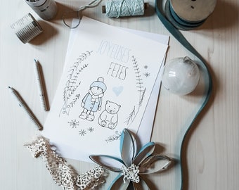 Carte de voeux cute A5 avec enveloppe blanche assortie représentant un petit enfant avec un ourson