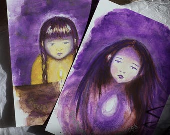 Cartes de vœux originales A5 ou A6 | Illustration peinte main Charlotte et Barbara | Papeterie artisanale française | Art nostalgique