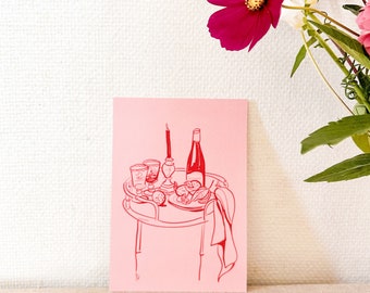 Affiche rose table de dîner en tête à tête amoureux