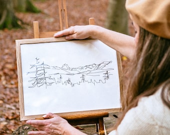 Affiche représentant un paysage pyrénéen avec le Pic du Midi d'Ossau dessiné au trait