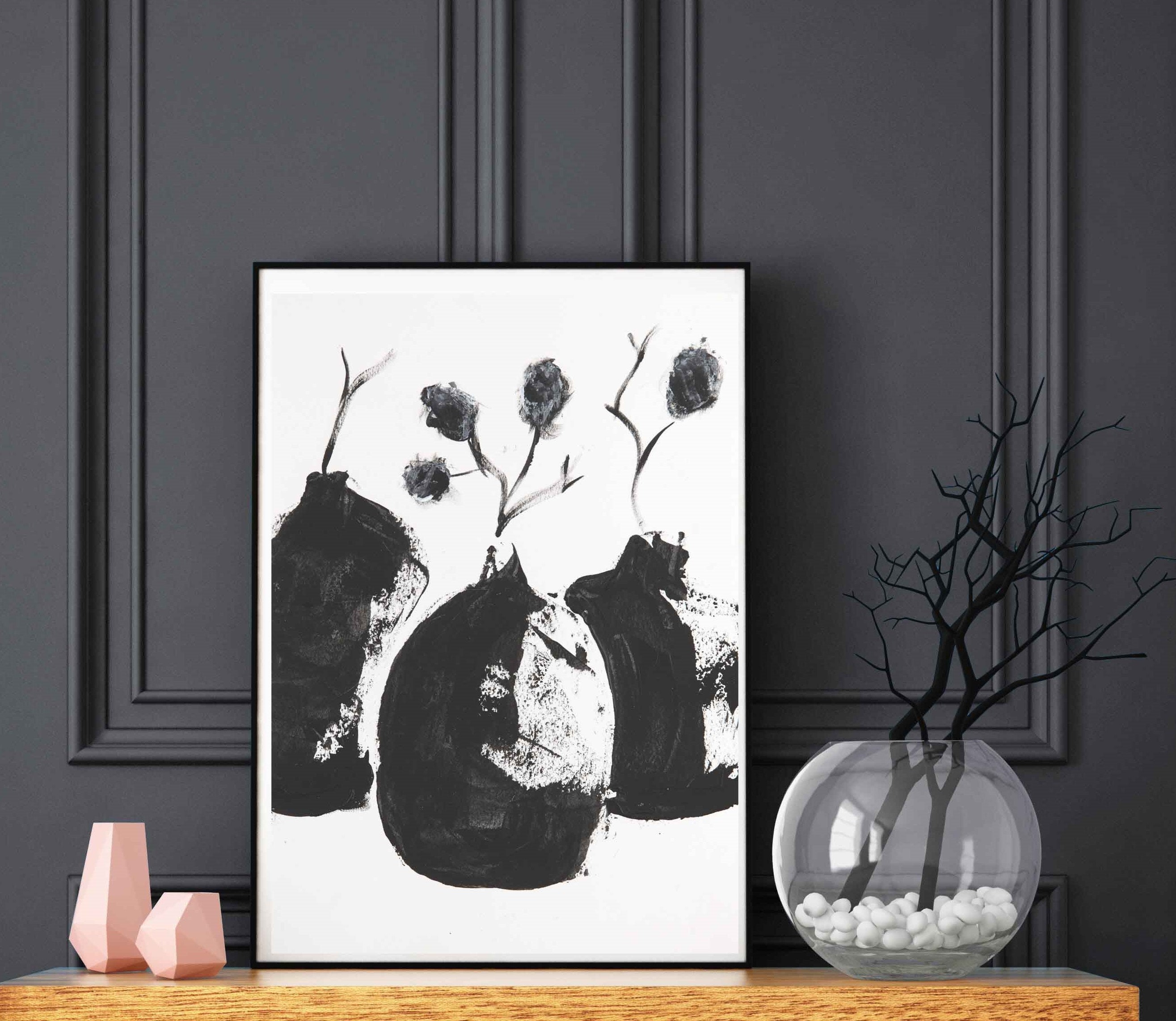 Art Print d'une Peinture Monochrome Représentant Des Vases à Encadrer
