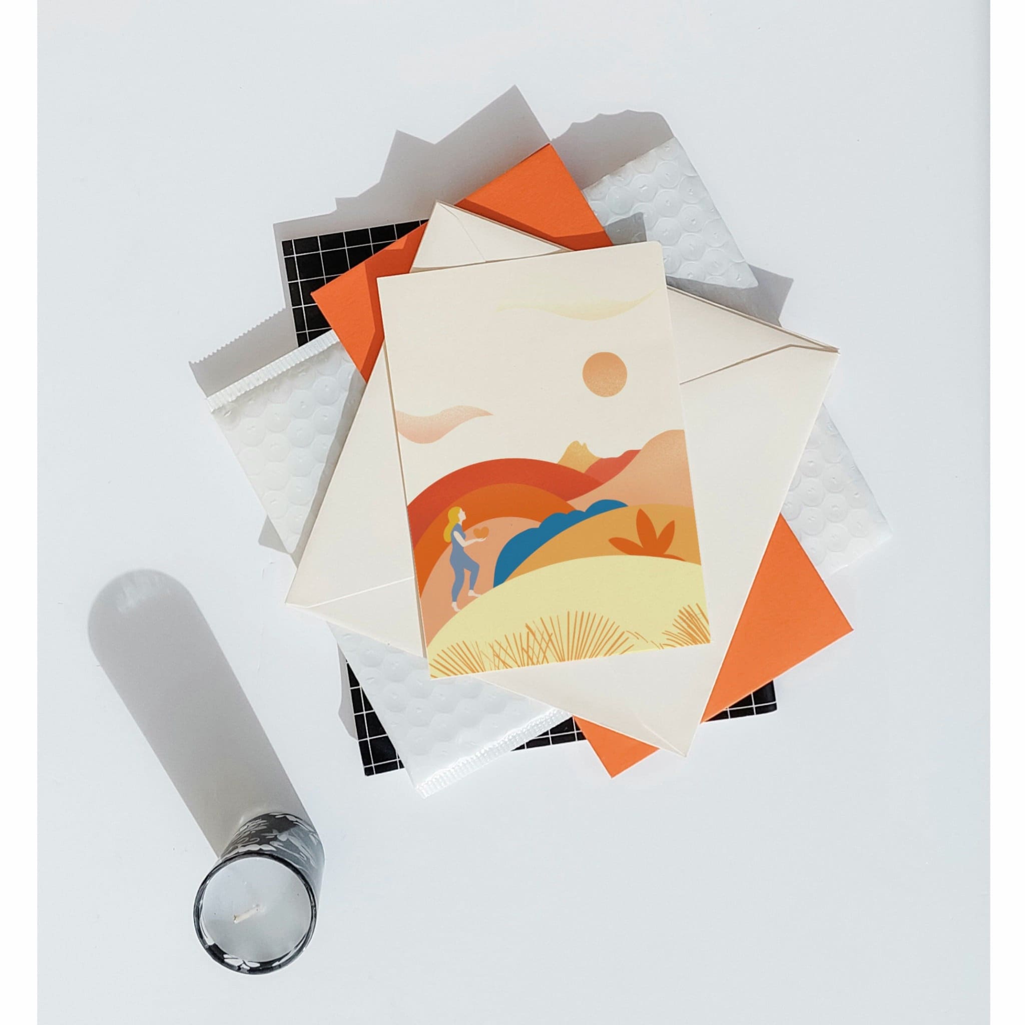 Illustration Naïve et Colorée d'une Jeune Femme Déclarant Son Amour Devant Un Paysage de Montagne Du