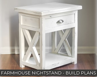 Farmhouse Nightstand Build Plans X Style End Table Woodworking Plan Instant PDF Download Digital File Easy to Intermediate