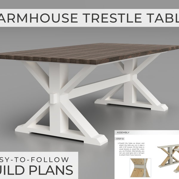 Farmhouse Trestle Table Build Plans | Instant PDF Download | Woodworking Plan | Farm Table Project