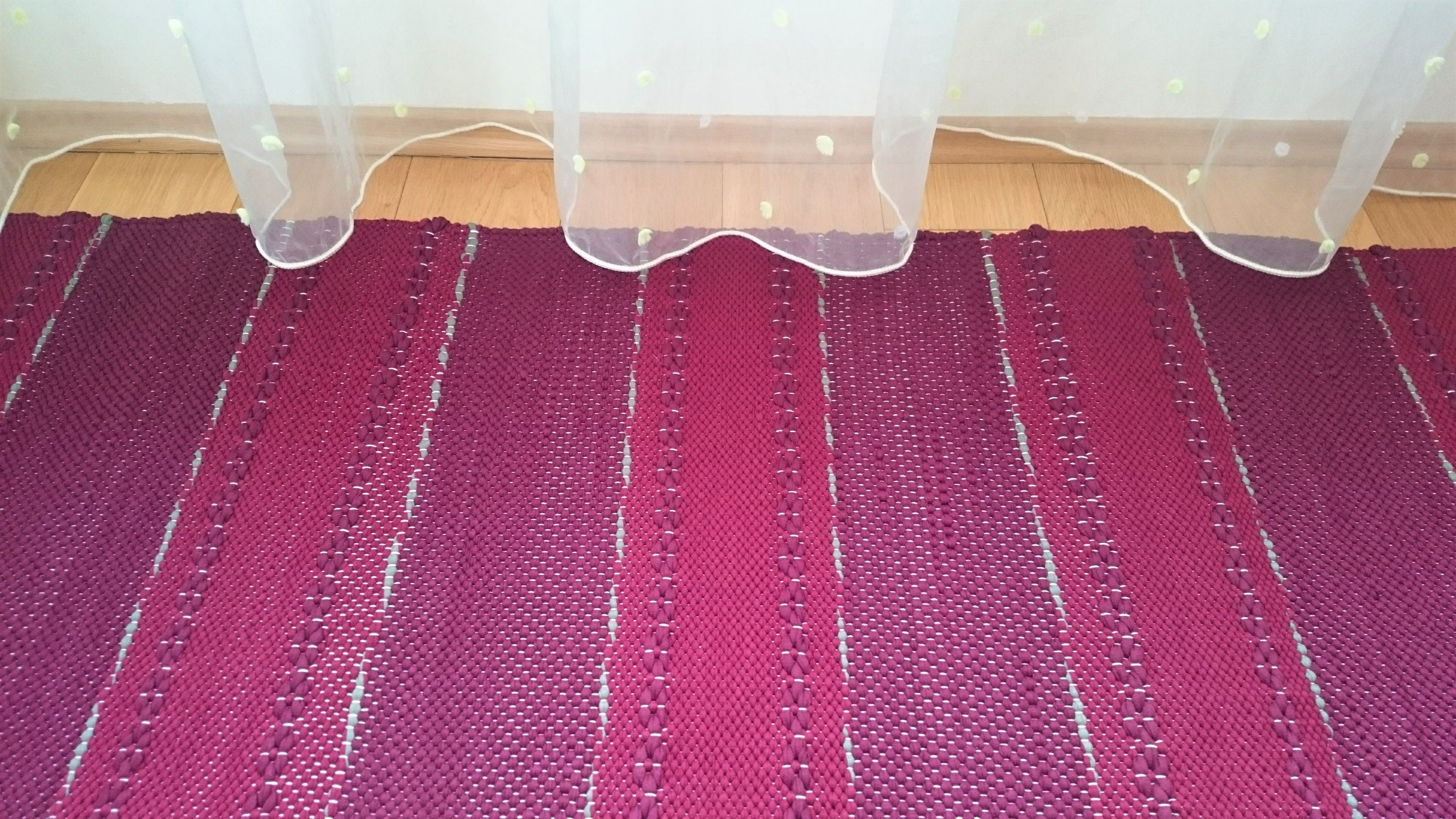 Tapis de Coton Rayé Rouge et Vert Vin Foncé, Tapis avec Des Bandes, Coureur Plancher Lavable Machine