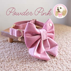 Velvet Dog Sailor Bow Tie // Collar // Leash Set in Powder Pink