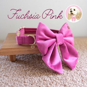 Velvet Dog Sailor Bow Tie // Collar // Leash Set in Fuchsia Pink