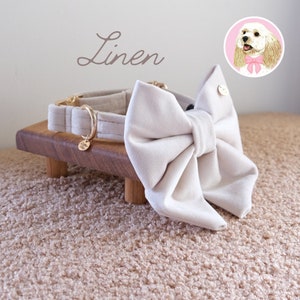 Velvet Dog Sailor Bow Tie // Collar // Leash Set in Linen Cream White