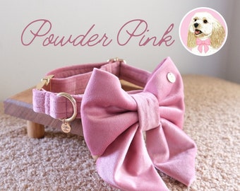 Velvet Dog Sailor Bow Tie // Collar // Leash Set in Powder Pink
