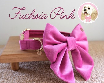 Velvet Dog Sailor Bow Tie // Collar // Leash Set in Fuchsia Pink