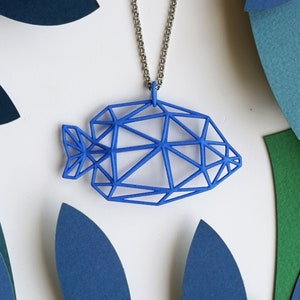 3D Printed Jewelry Tropical Butterfish 2 color Pendant Red, blue whit steel chain made of Nylon image 2