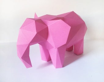 Pink Elephant 3D puzzle paper DIY kit home decoration, papercraft, in carta da montare, folding pets, things to do at home