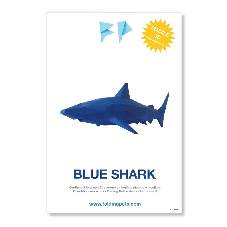 Blue Shark 3D puzzle paper DIY kit home decoration, brainteaser, papercraft folding pets immagine 5