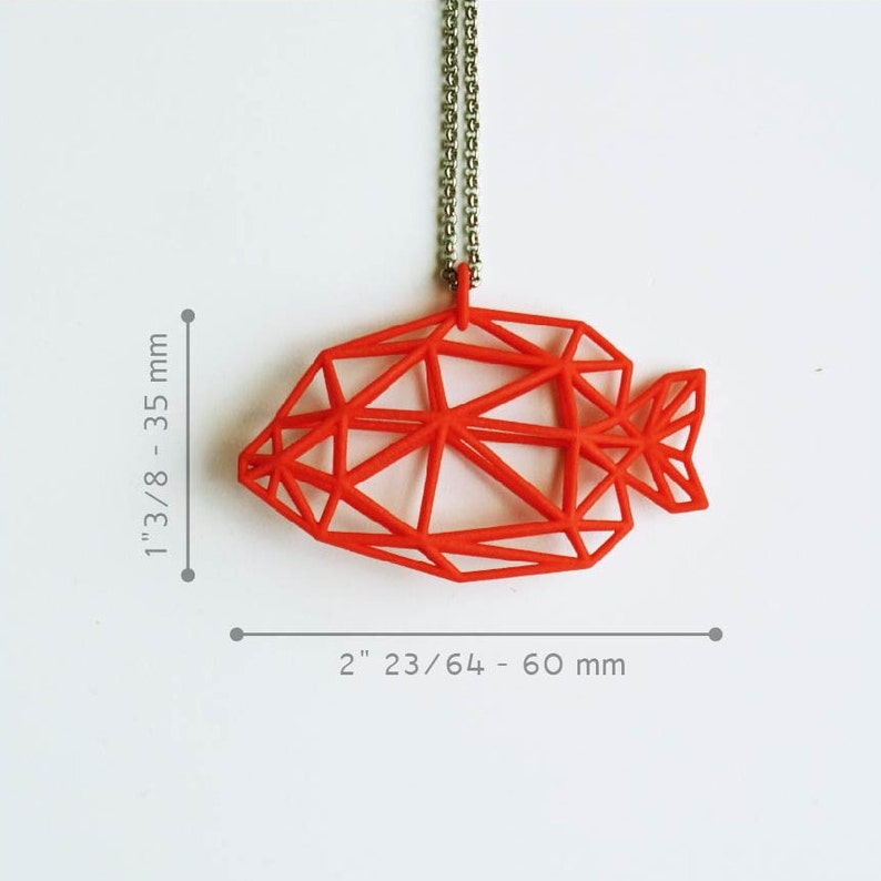 3D Printed Jewelry Tropical Butterfish 2 color Pendant Red, blue whit steel chain made of Nylon image 4