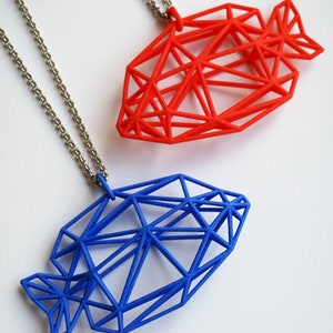 3D Printed Jewelry Tropical Butterfish 2 color Pendant Red, blue whit steel chain made of Nylon image 6