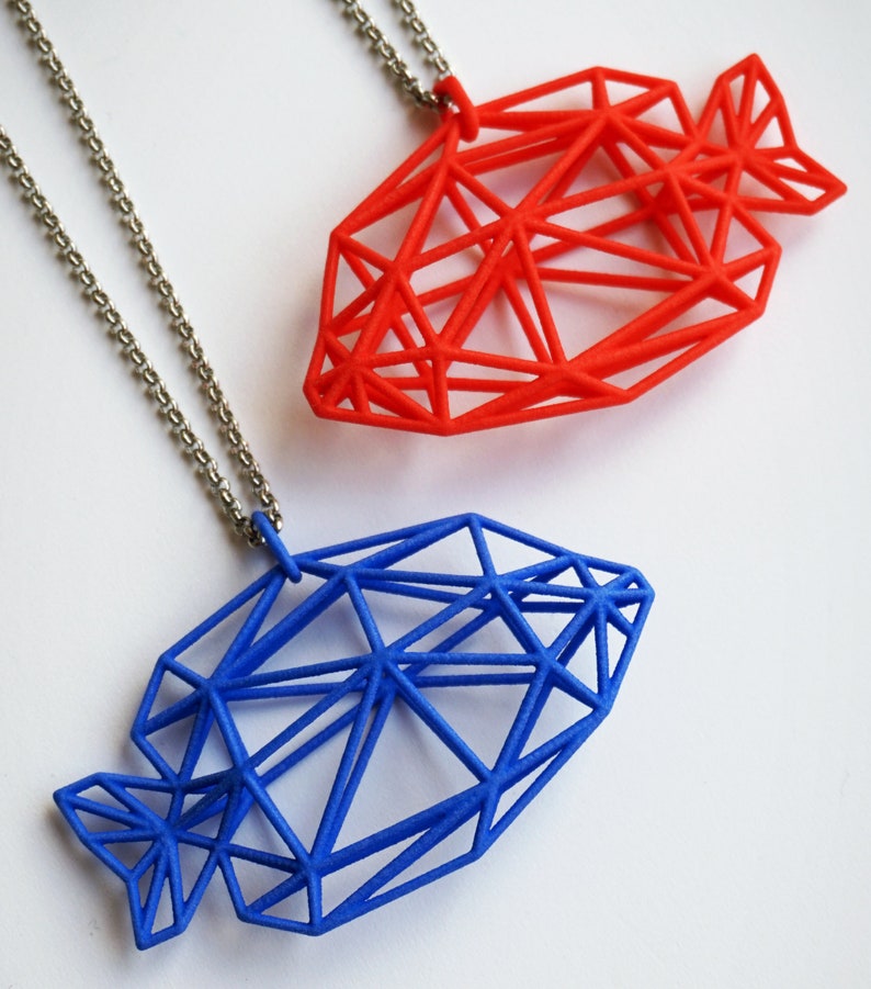 3D Printed Jewelry Tropical Butterfish 2 color Pendant Red, blue whit steel chain made of Nylon image 6