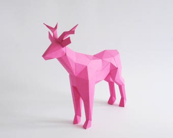 Pink Deer 3D puzzle paper DIY kit home decoration, papercraft, brainteaser,  folding pets, things to do at home