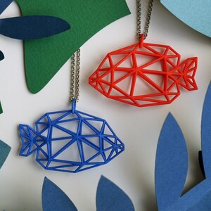 3D Printed Jewelry Tropical Butterfish 2 color Pendant Red, blue whit steel chain made of Nylon image 3