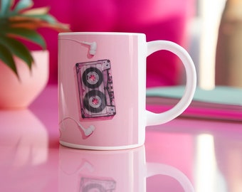 Ceramic Mug with Retro Cassette Tape.  Dishwasher and Microwave Safe 11oz Mug. Retro Mug