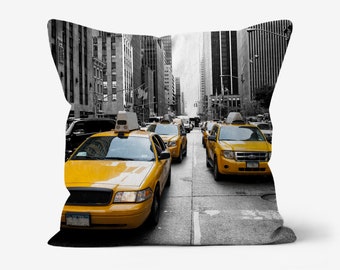 Linen Cushion with New York Taxi Design. Stunning New York Taxi Cushion 12 x 12 inches.