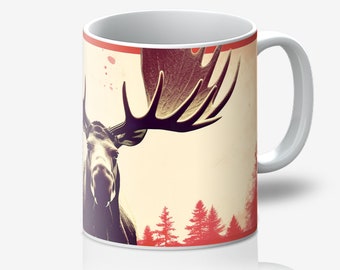 Ceramic Mug with Cool Canadian Moose Design.  Dishwasher and Microwave Safe 11oz Mug for Gifts.