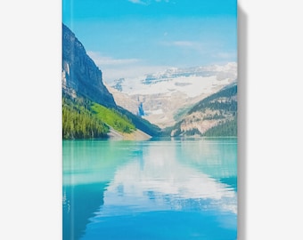 Hardbacked Journal Featuring Canada Lake Louise Banff.  Stunning Lake Louise Banff Design Notebook available in Line or Plain Paper.