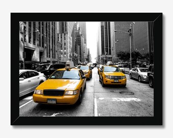 Beautiful Classic Framed Print Featuring New York Taxis Design.  Choose Black, White or Natural Frame.