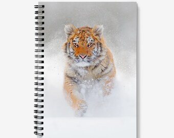 A5 Spiral Notebook Featuring Siberian Tiger. Siberian Amur Tiger Design Notebook with Lined Paper.