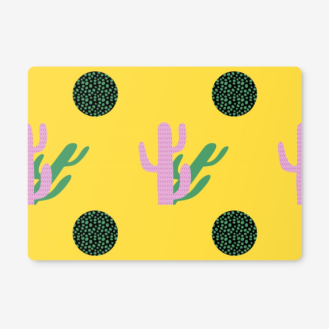 Wooden Cork Placemats Featuring a Stunning Yellow Mexican Cactus Design