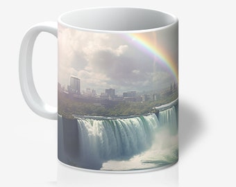 Ceramic Mug with Niagra Falls Design.  Dishwasher and Microwave Safe 11oz Mug for Gifts.