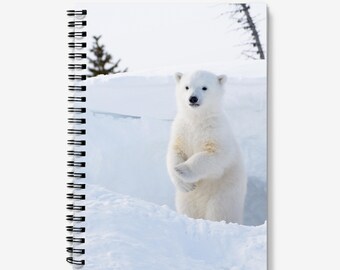 A5 Spiral Notebook Featuring Polar Bear Cub. Cute Polar Bear Cub Design Notebook with Lined Paper.