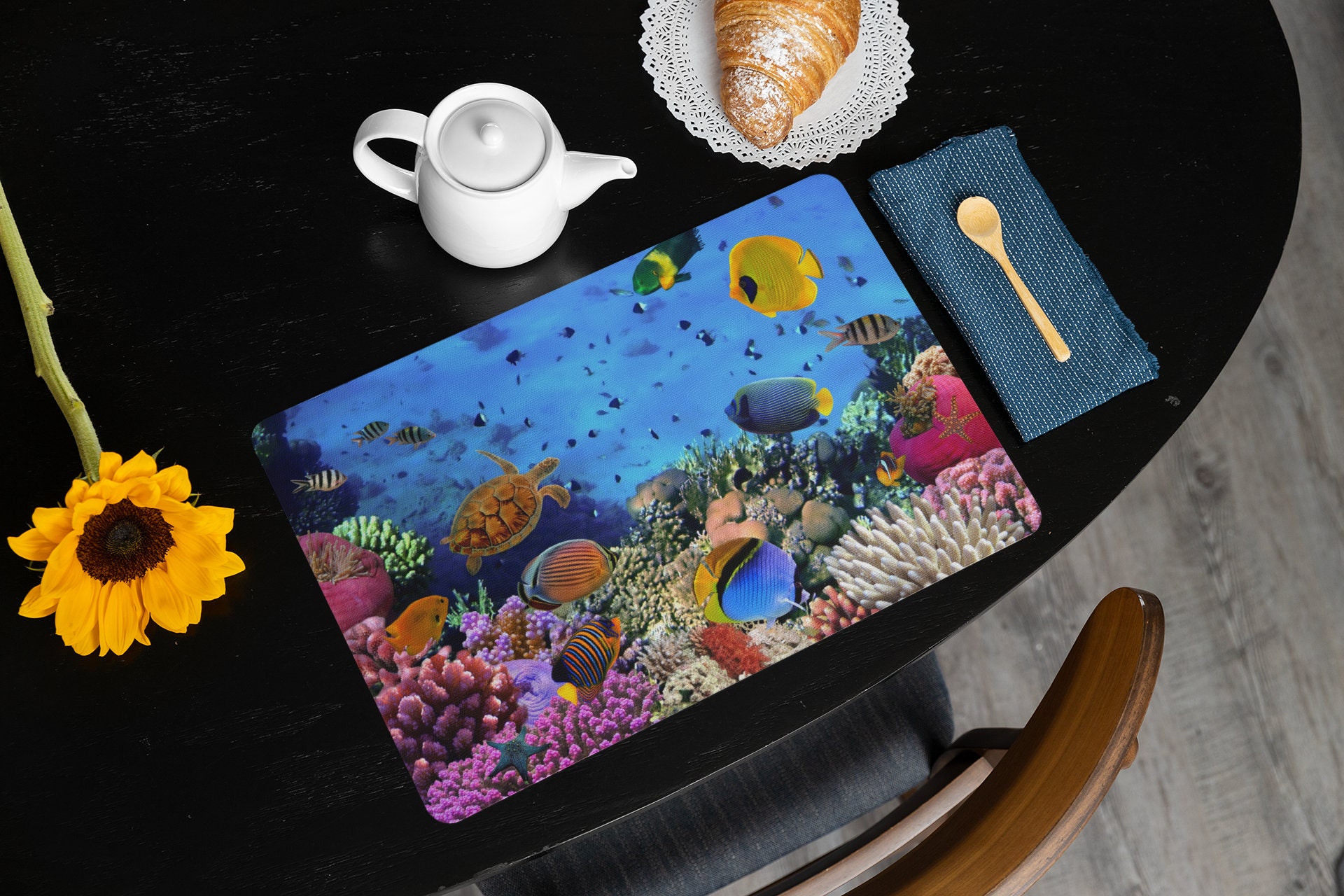 Wooden Cork Placemats Featuring the Australian Coral Reef. Dinner