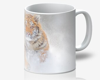 Ceramic Mug with Siberian Amur Tiger Design.  Dishwasher and Microwave Safe 11oz Mug for Gifts.