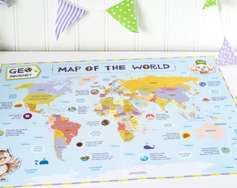 Kids World Map, World Map for Children, Colourful World Map, Child Friendly Map, Kids Map of the World, Kids Maps, Maps for Children.