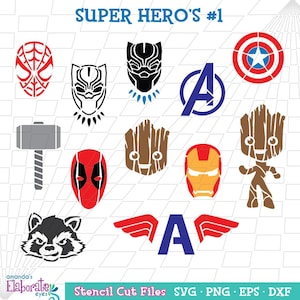 SUPER HEROS #1 Schablonen Set -Svg Eps Png Dxf - Perfekt für Gesichtsbemalung, Kekse, Getränke etc