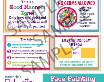 FACE PAINTING SIGNS - Rules and Info Signs