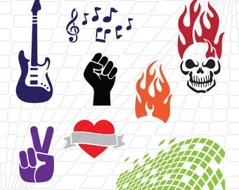 ROCK ON Stencil Set - DIGITAL Download - Svg Eps Png Dxf - Perfect for Face Painting, Cookies, Drinks, etc