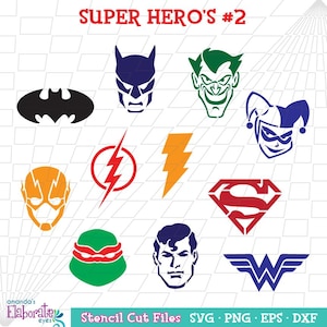 SUPER HEROS #2 stencilset - Svg Eps Png Dxf - Perfect voor schminken, koekjes, drankjes, enz