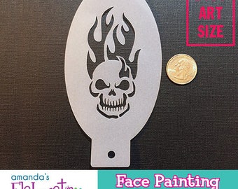 FLAMING SKULL - Face Painting Stencil (Medium)