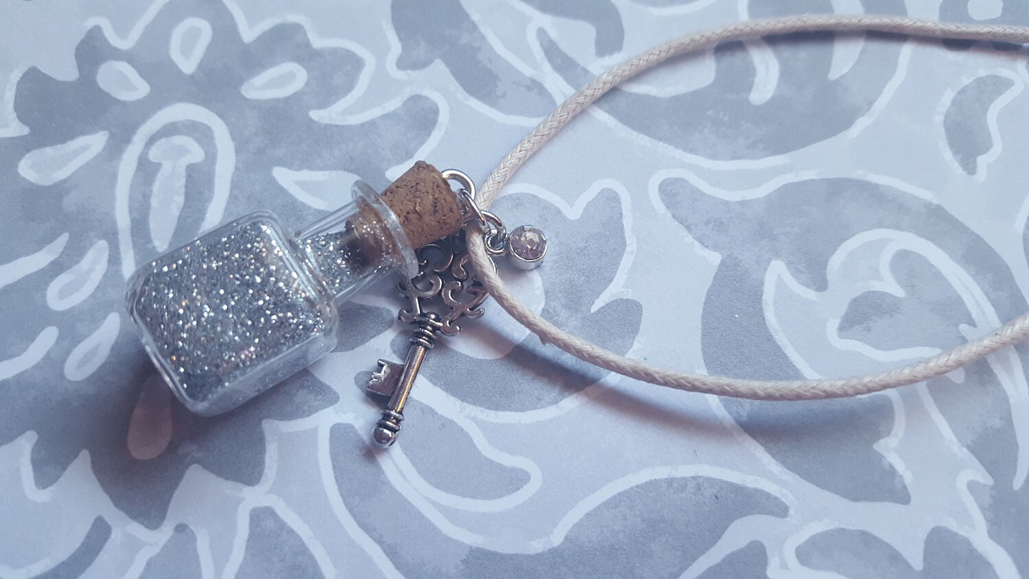 Silver Glitter Bottle Necklace With Key Charm - Etsy