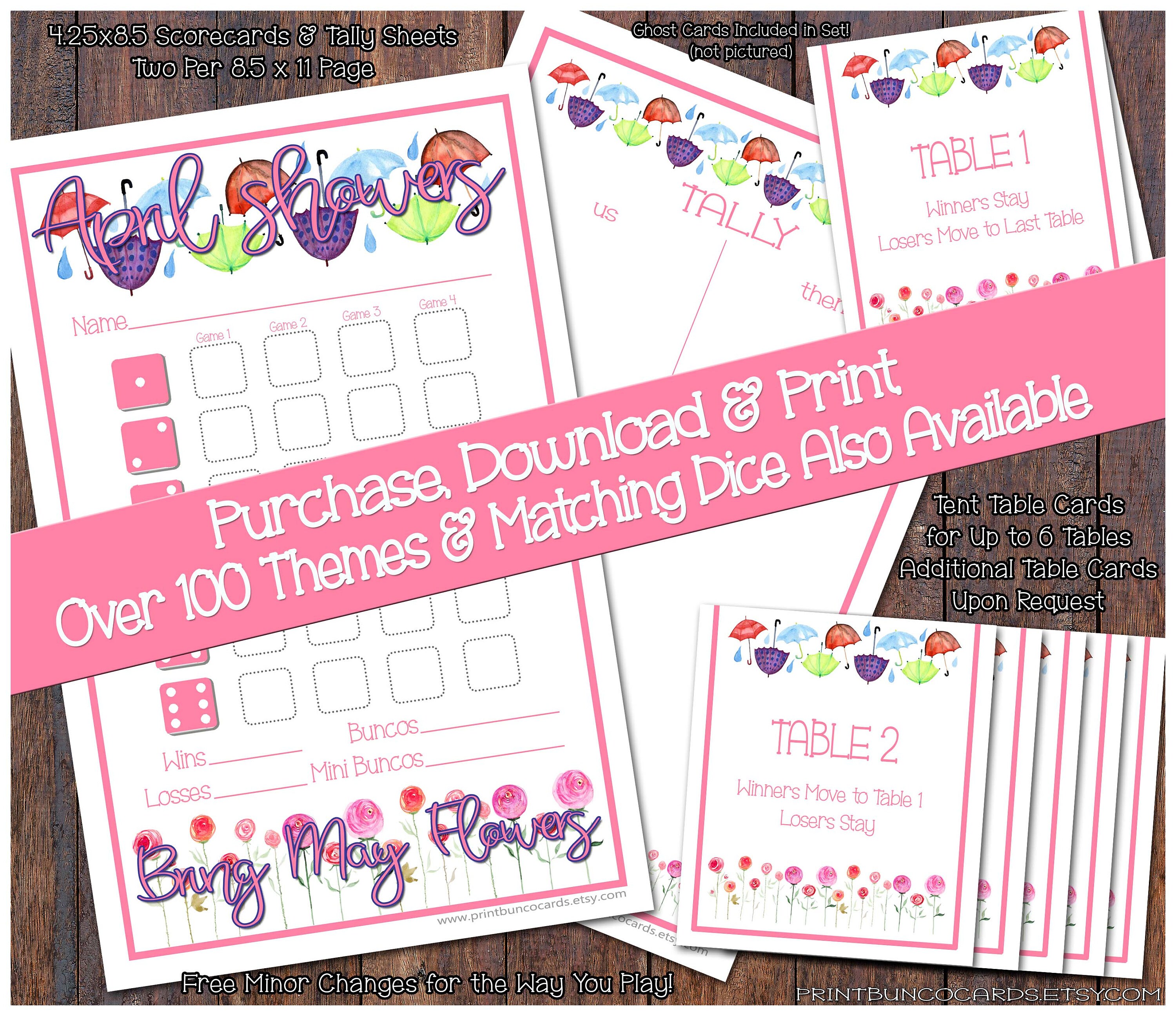 April Showers May Flowers Spring Bunco Set Easter Spring Pastel Bunko ...