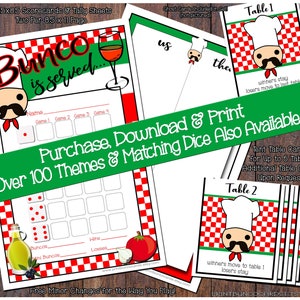 Conjunto Bunco para impressão Cartões temáticos italianos Bunko Scorecards Folhas de pontuação Download instantâneo Alterações gratuitas