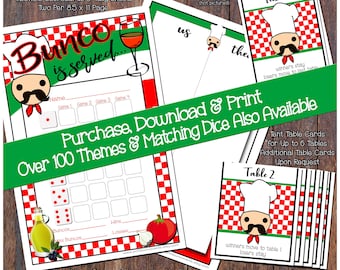 Printable Bunco Set Italian Themed Cards Bunko Scorecards Score Sheets Instant Download Free Changes
