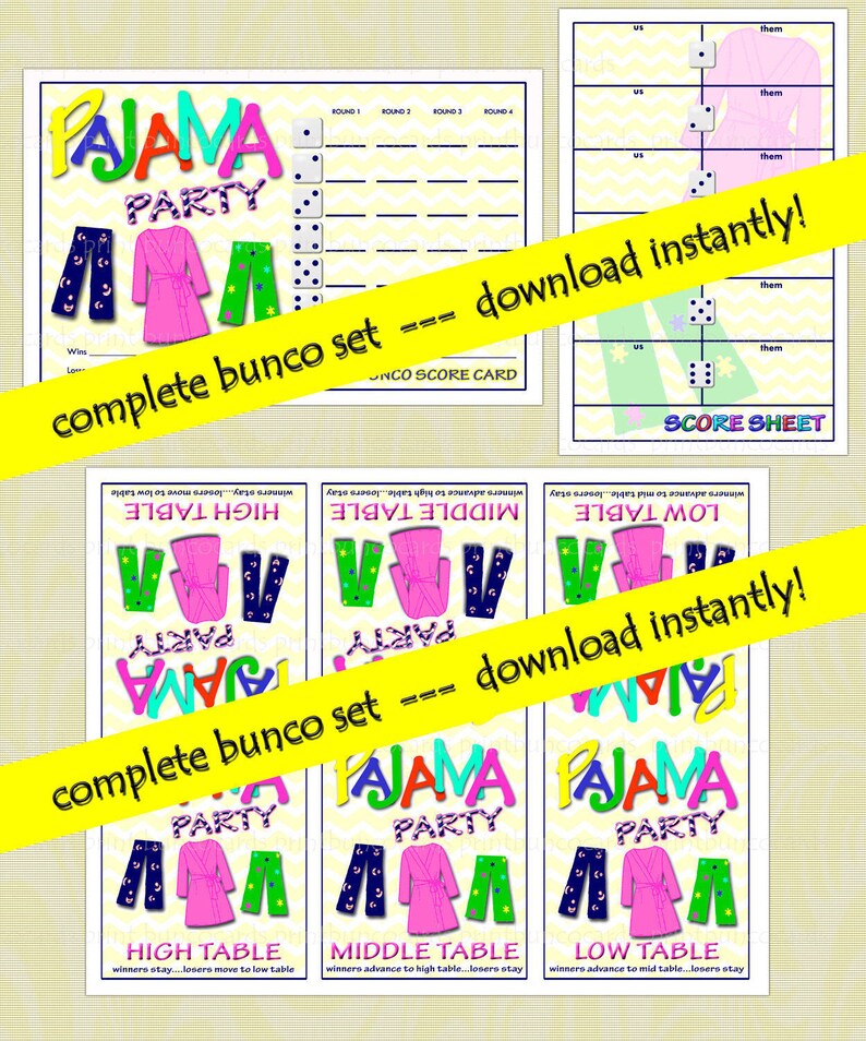 Printable Pajama Party Bunco Cards Bunko Scorecards Score | Etsy