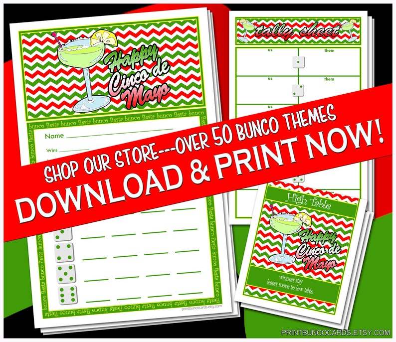 Printable Cinco de Mayo Custom Bunco Cards Set Bunko Scorecards Score Sheets Instant Download Free Minor Changes
