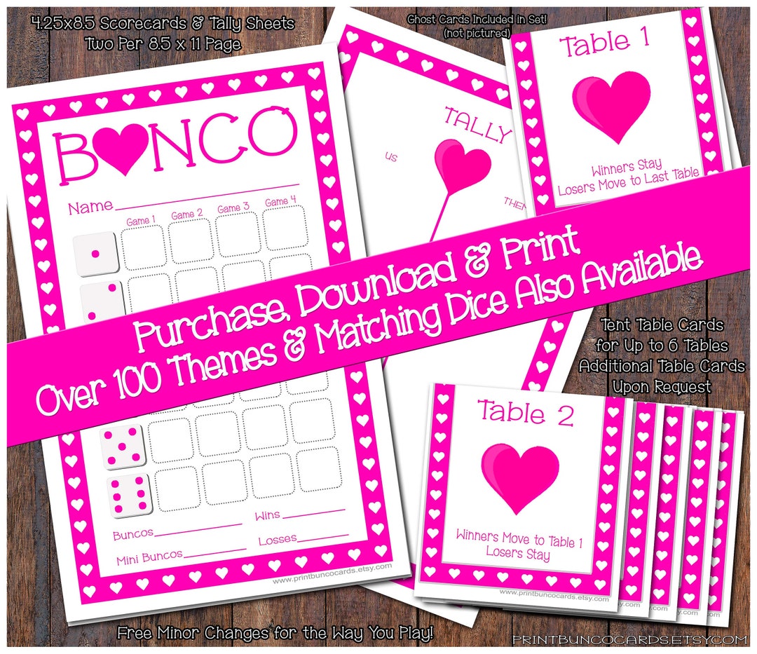 Hearts Valentines Printable Bunco Set-complete Bunco Set-bunco Card ...