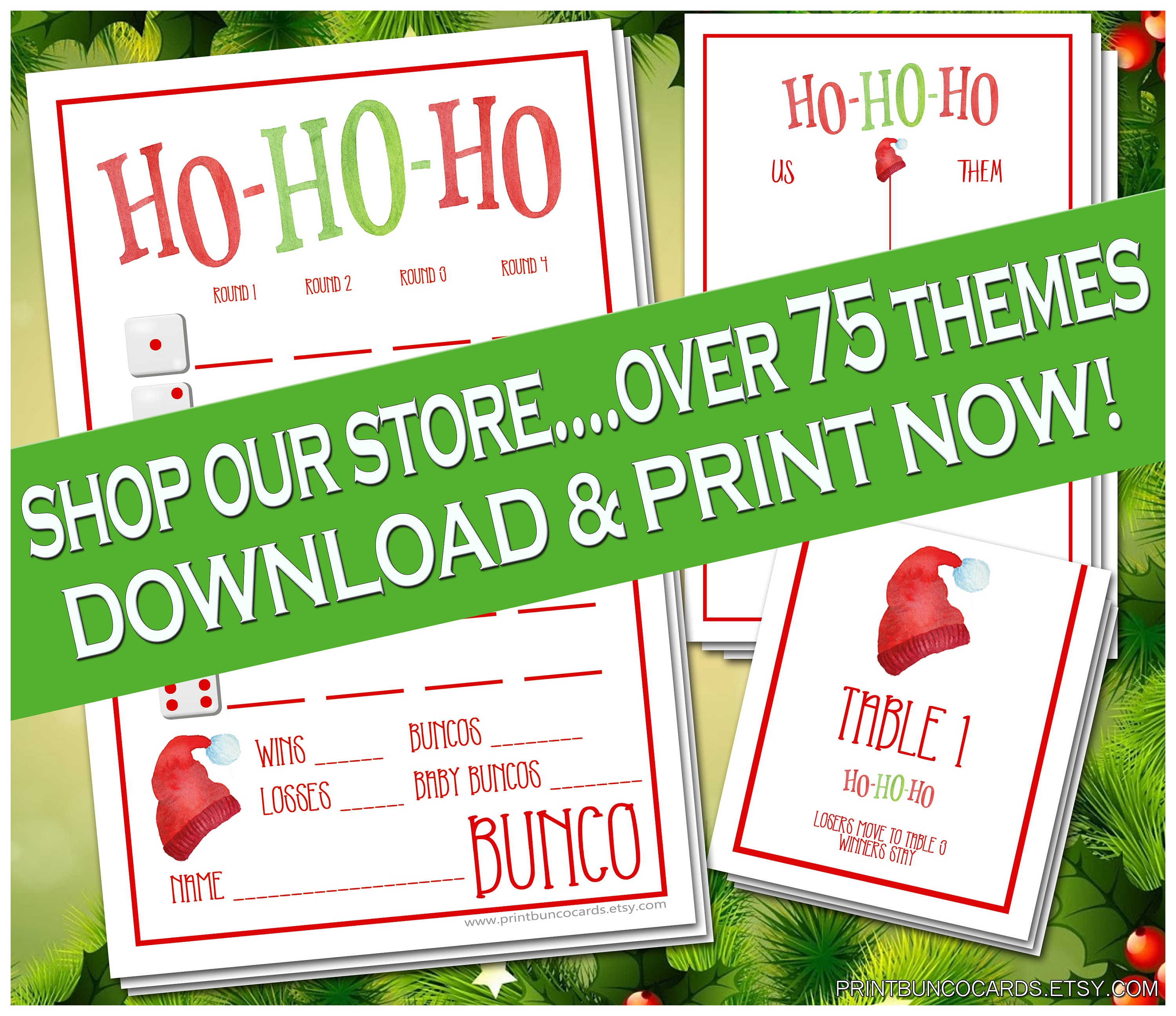 Printable Bunco Set Ho Ho Ho Christmas Complete Custom Bunco Set Bunco ...